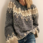 Women's Fair Isle Patterned Yoke Brushed Knit Jumper, Light Grey, view 3