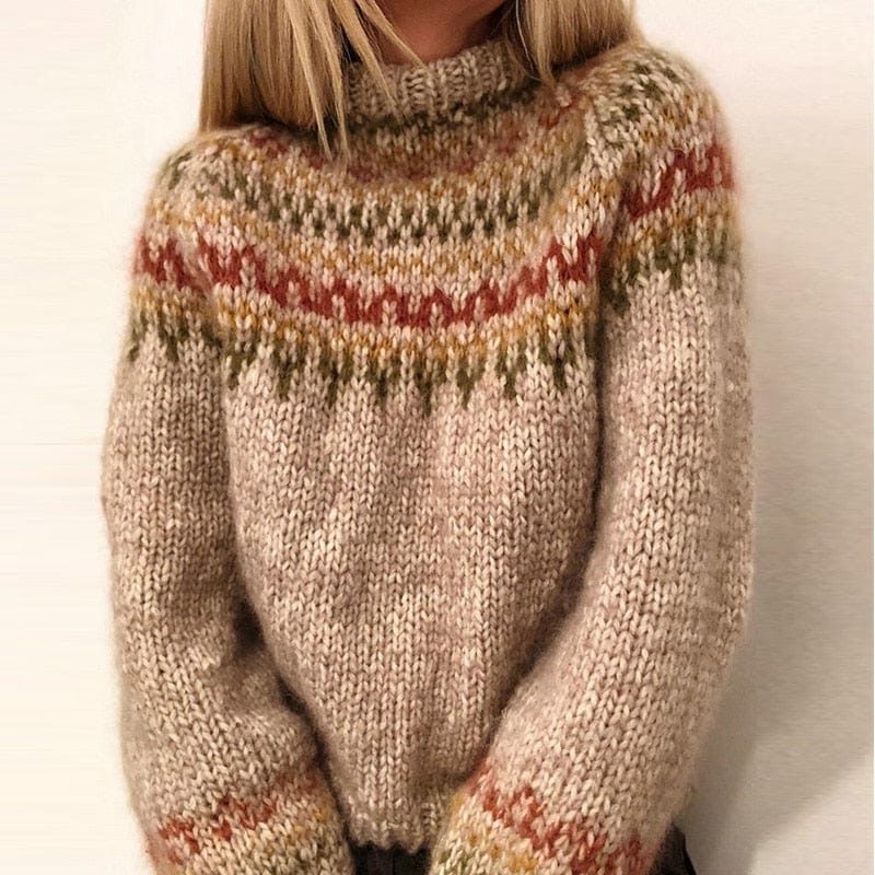 Women's Fair Isle Wool-Effect Chunky Knit Jumper, Brown, view 4