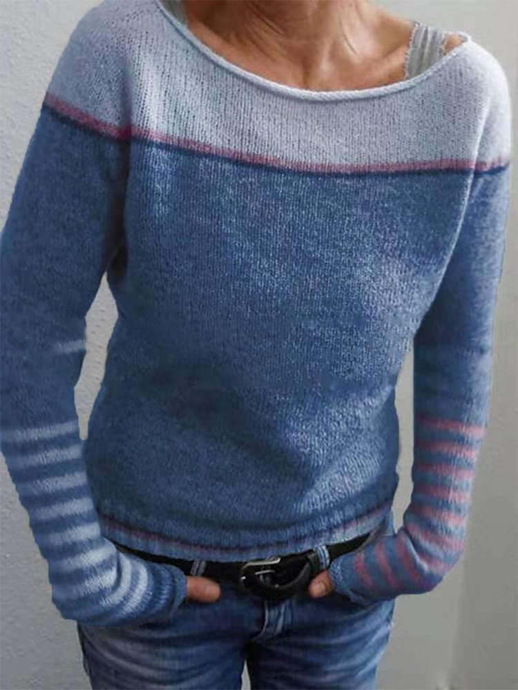Women's Fine Knit Jumper with Contrast Shoulder Panel, Blue, view 5