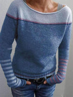 Women's Fine Knit Jumper with Contrast Shoulder Panel, Blue, view 5