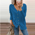 Women's Fine-Knit V-Neck Cardigan with Ribbed Cuffs, Blue, view 1