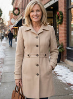 Women's Fitted A-Line Coat with Belted Waist Detail, view 1