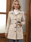 Women's Fitted A-Line Coat with Belted Waist Detail, Beige, view 2