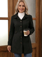 Women's Fitted A-Line Coat with Belted Waist Detail, Black, view 5