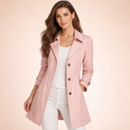 Women's Fitted A-Line Trench Coat with Statement Buttons, Pink, view 4