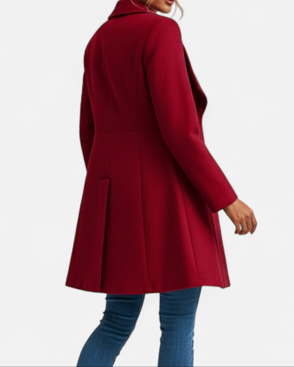 Women's Fitted Coat with Draped Collar and Flared Skirt, view 3