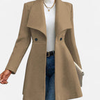 Women's Fitted Coat with Draped Collar and Flared Skirt, view 5