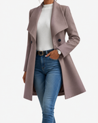 Women's Fitted Coat with Draped Collar and Flared Skirt, Pink, view 6