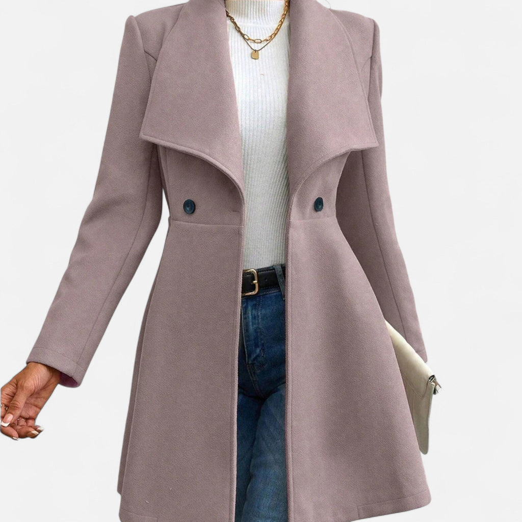 Women's Fitted Coat with Draped Collar and Flared Skirt, view 7