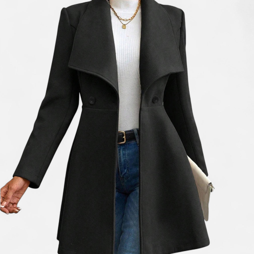 Women's Fitted Coat with Draped Collar and Flared Skirt, view 9