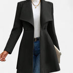 Women's Fitted Coat with Draped Collar and Flared Skirt, view 9
