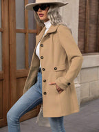 Women's Fitted Coat with Gold-Tone Buttons and Waist Detail, view 2