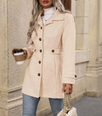Women's Fitted Coat with Gold-Tone Buttons and Waist Detail, Light Pink, view 8