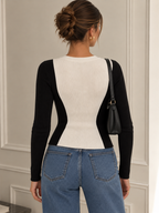 Women's Fitted Colour Block Cardigan with Gold Buttons, view 3