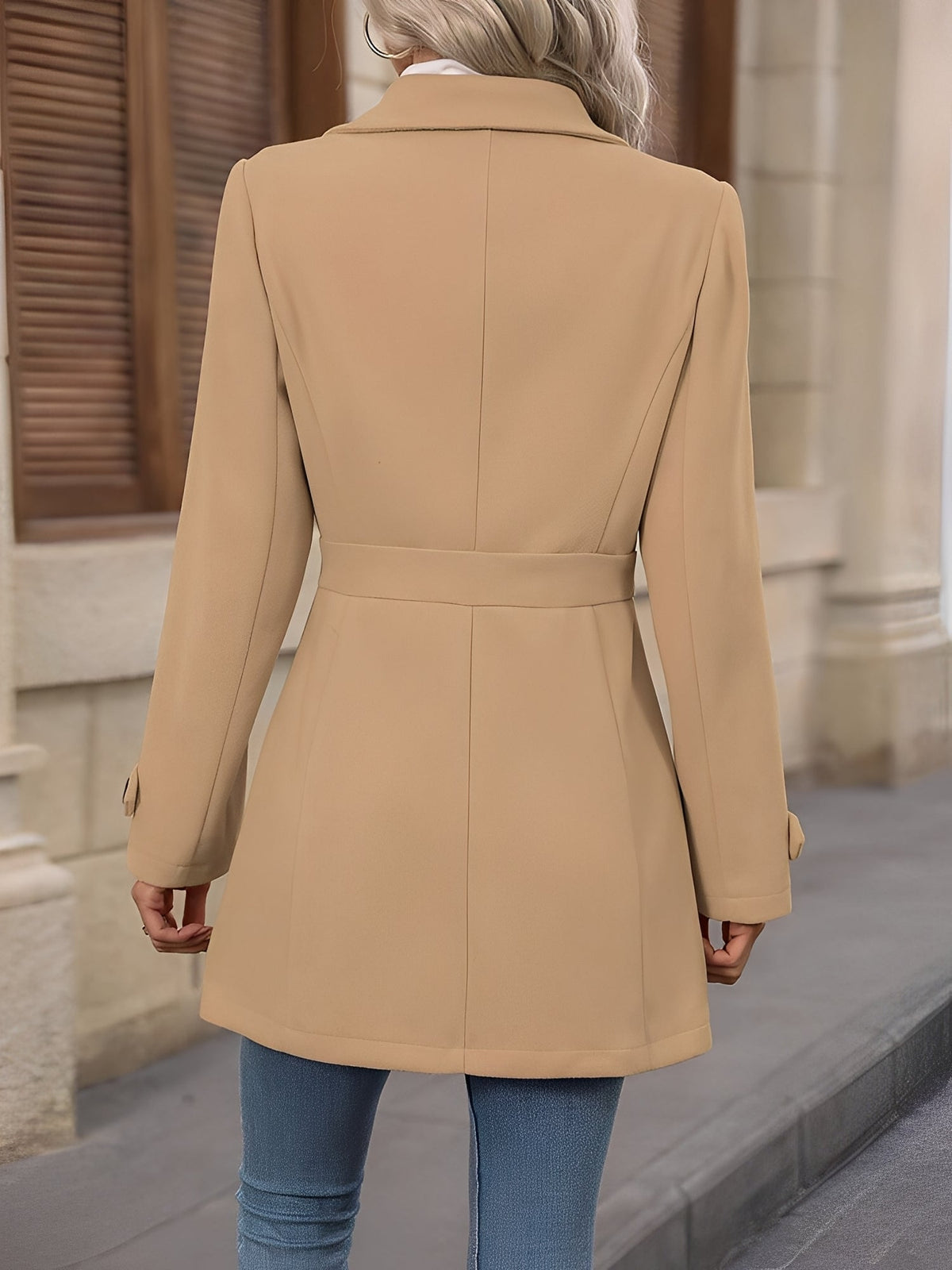 Women's Fitted Double-Breasted Trench Coat with Gold-Tone Buttons, view 3