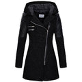 Women's Fitted Hooded Coat with Quilted Shoulder Panels, Black, view 1
