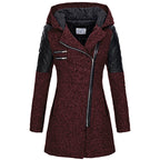 Women's Fitted Hooded Coat with Quilted Shoulder Panels, Deep Red, view 2