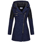 Women's Fitted Hooded Coat with Quilted Shoulder Panels, Dark Blue, view 3