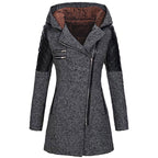 Women's Fitted Hooded Coat with Quilted Shoulder Panels, Dark Grey, view 4