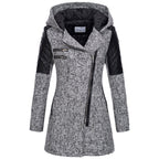 Women's Fitted Hooded Coat with Quilted Shoulder Panels, Light Grey, view 5