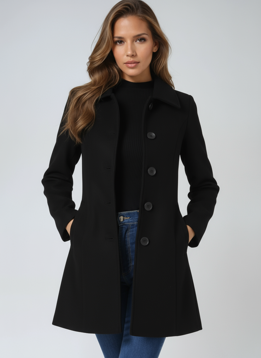 Women's Fitted Longline Coat with Wide Collar, view 2