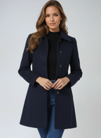 Women's Fitted Longline Coat with Wide Collar, Dark Blue, view 3