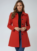 Women's Fitted Longline Coat with Wide Collar, Red, view 5