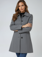 Women's Fitted Longline Coat with Wide Collar, Grey, view 6