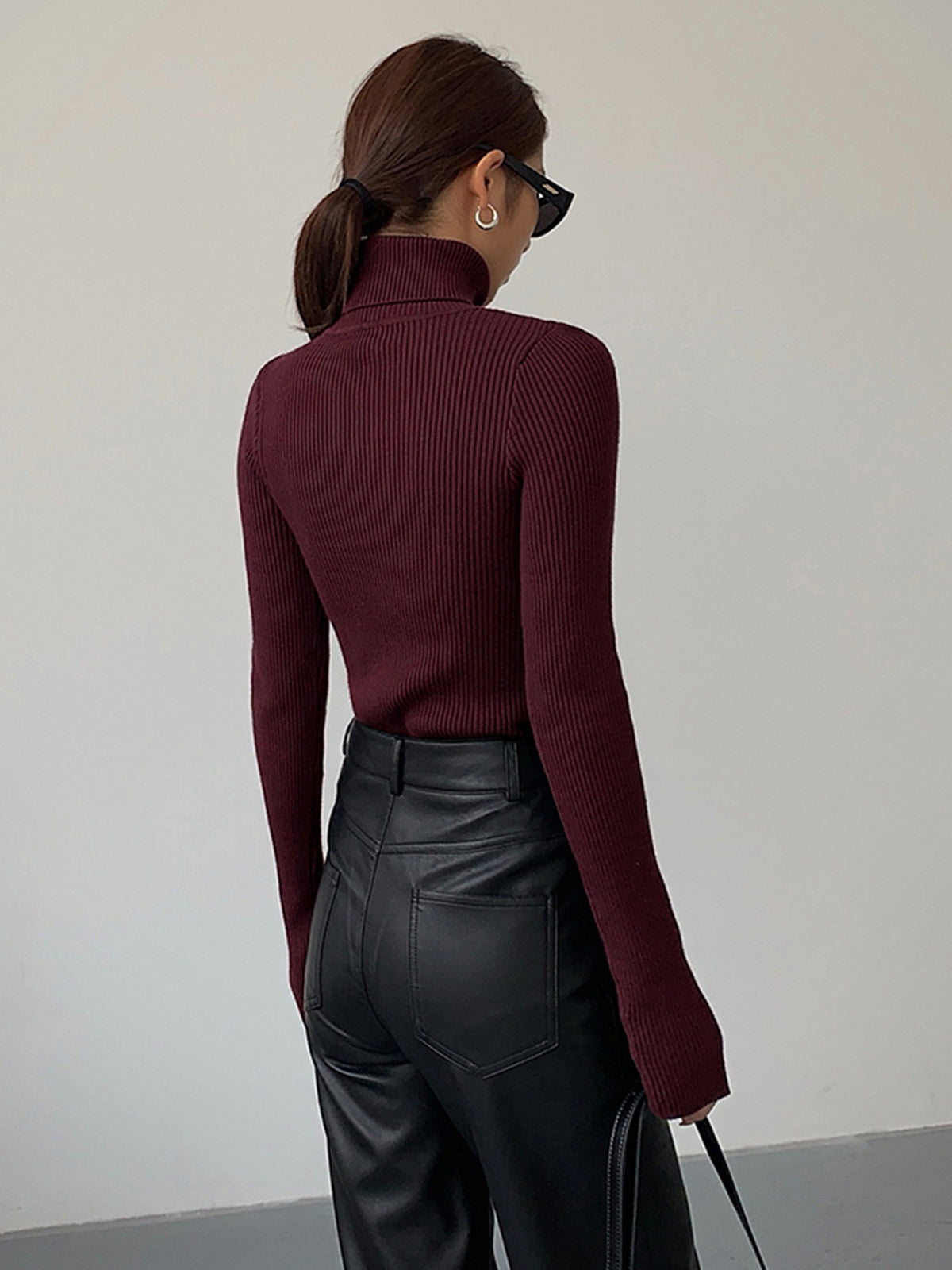 Women's Fitted Ribbed Turtleneck Jumper, view 2