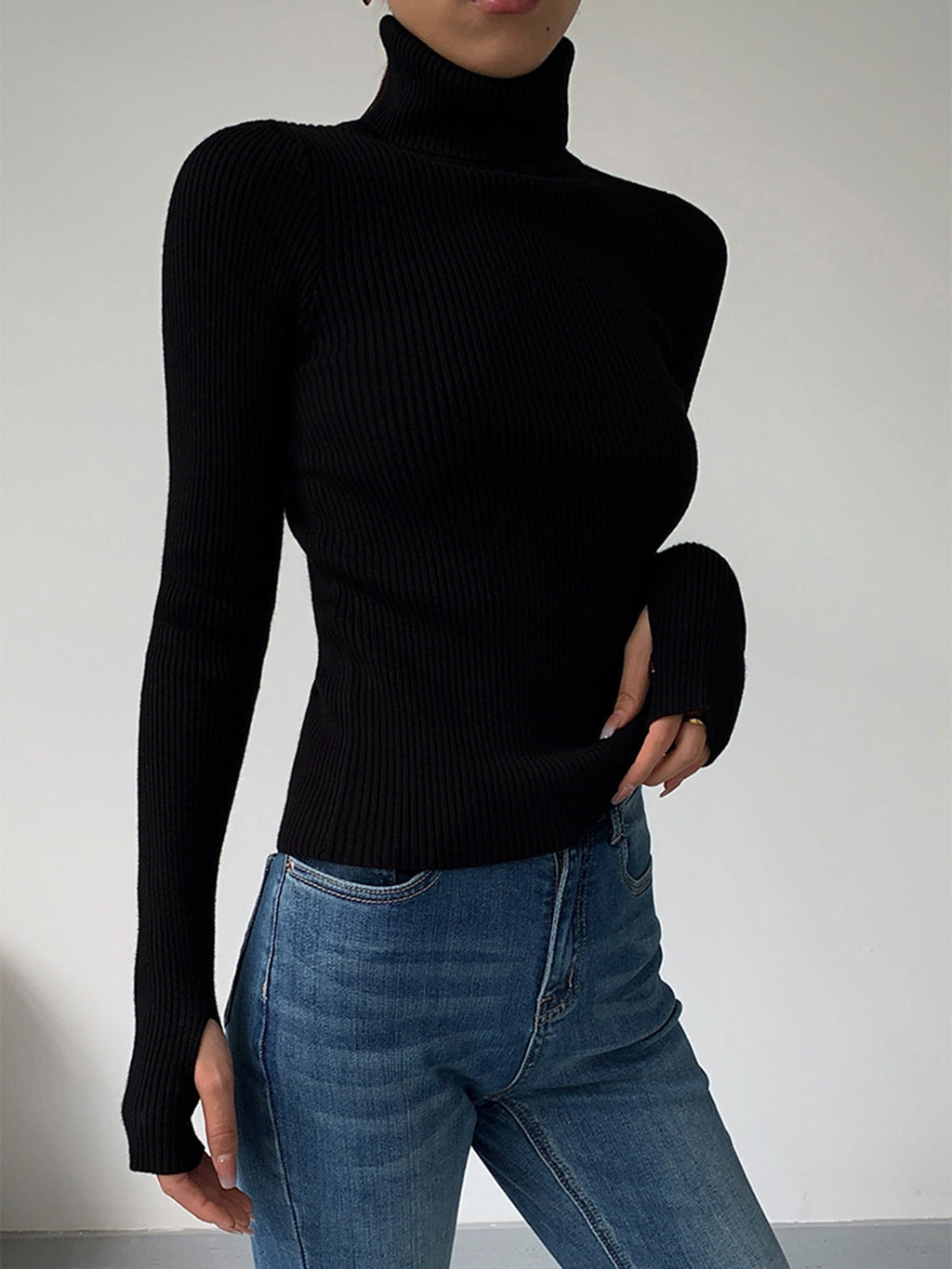 Women's Fitted Ribbed Turtleneck Jumper, view 4