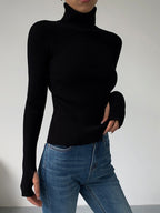 Women's Fitted Ribbed Turtleneck Jumper, view 4