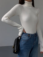 Women's Fitted Ribbed Turtleneck Jumper, White, view 5
