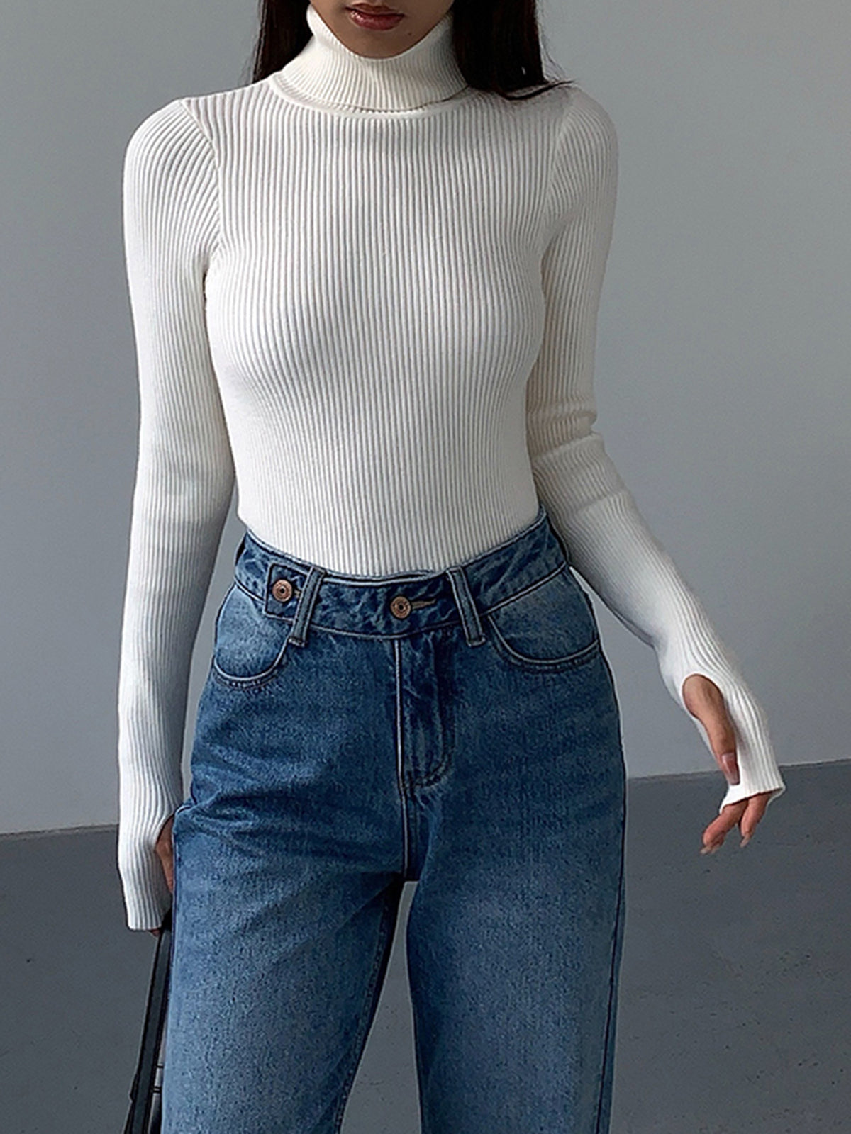 Women's Fitted Ribbed Turtleneck Jumper, view 6