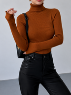 Women's Fitted Ribbed Turtleneck Jumper, Orange, view 9