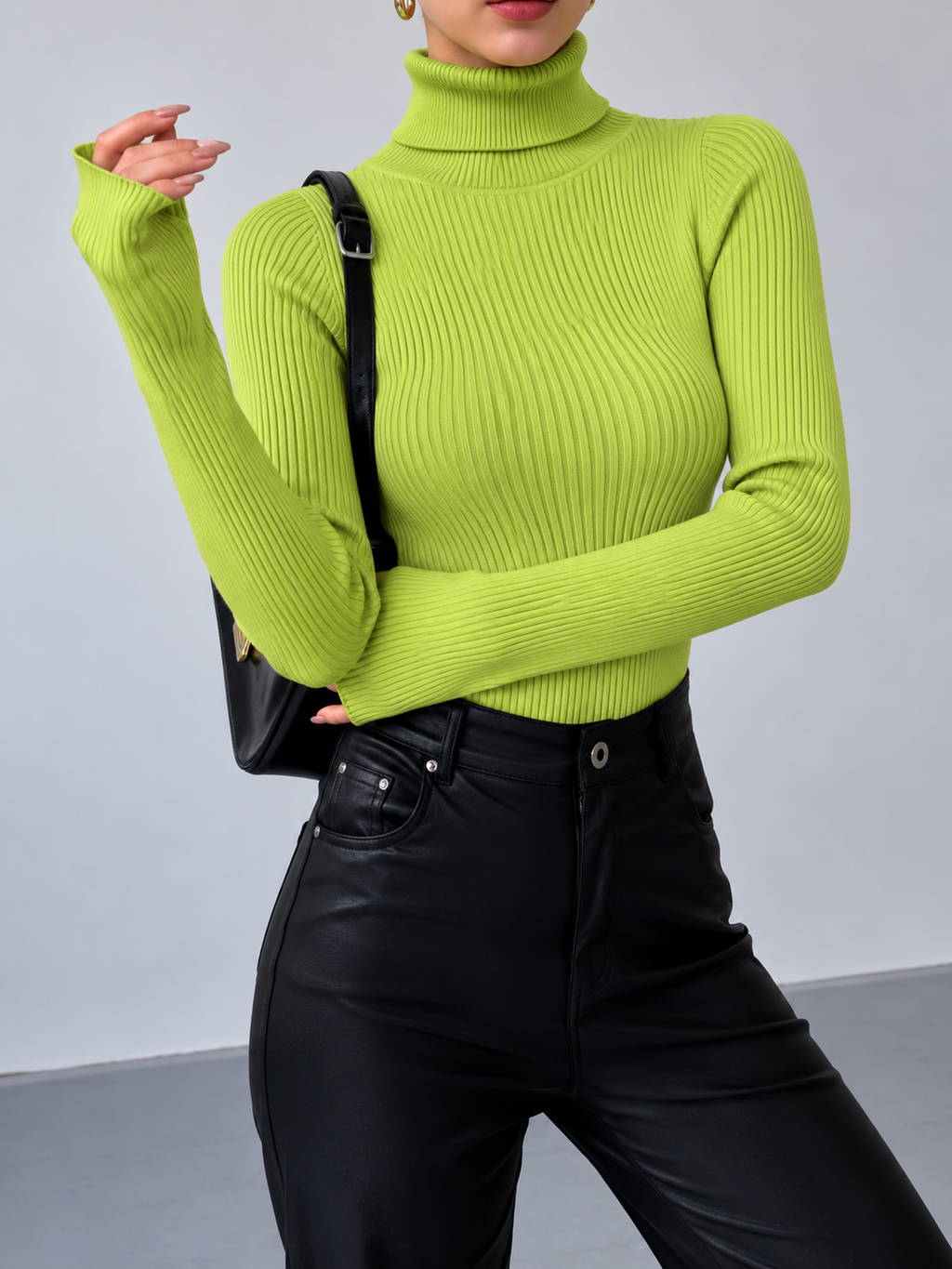Women's Fitted Ribbed Turtleneck Jumper, Light Green, view 13