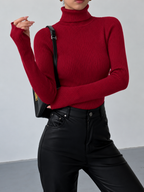 Women's Fitted Ribbed Turtleneck Jumper, Red, view 16