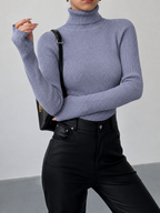Women's Fitted Ribbed Turtleneck Jumper, Grey, view 18
