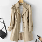 Women's Fitted Trench Coat with Gathered Shoulders, Khaki, view 1
