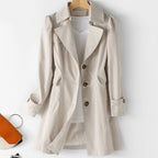Women's Fitted Trench Coat with Gathered Shoulders, Beige, view 3