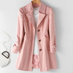 Women's Fitted Trench Coat with Gathered Shoulders, Pink, view 5