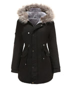Women's Fleece-Lined Parka with Faux-Fur Hood Trim, Black, view 1