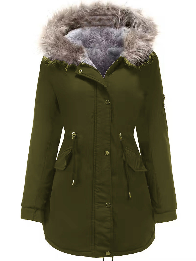 Women's Fleece-Lined Parka with Faux-Fur Hood Trim, Green, view 4