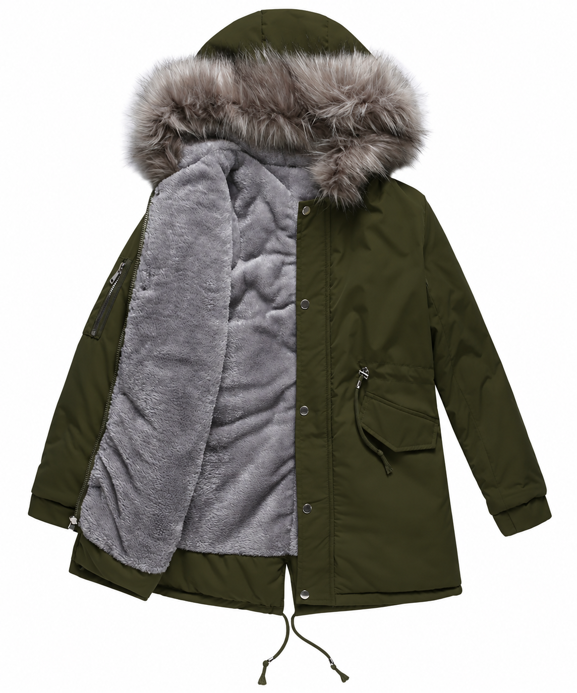 Women's Fleece-Lined Parka with Faux-Fur Hood Trim, view 5