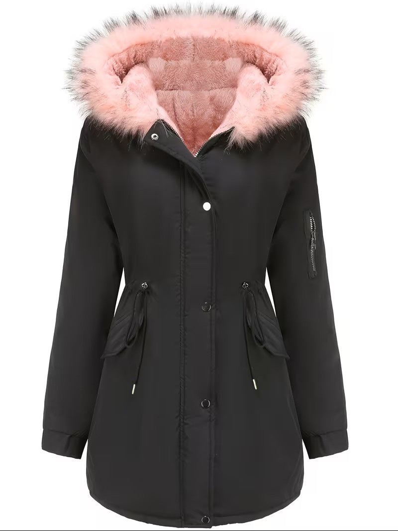 Women's Fleece-Lined Parka with Faux-Fur Hood Trim, Pink, view 7