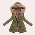 Women's Fleece-Lined Parka with Trimmed Hood, Army Green, view 1