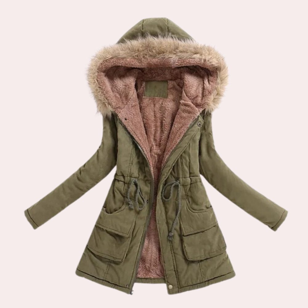 Women's Fleece-Lined Parka with Trimmed Hood, Army Green, view 1
