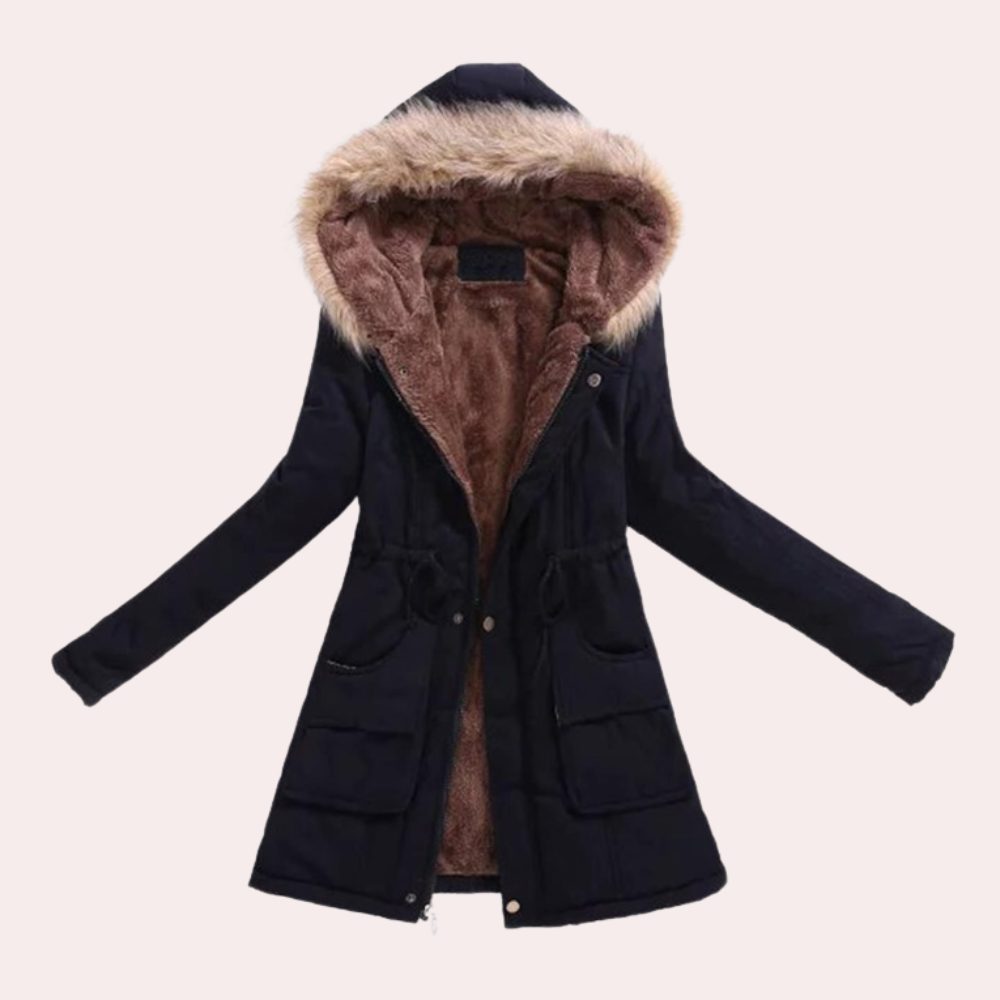 Women's Fleece-Lined Parka with Trimmed Hood, Black, view 2