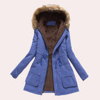 Women's Fleece-Lined Parka with Trimmed Hood, Blue, view 3