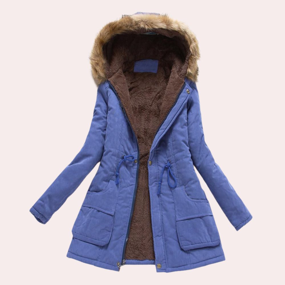 Women's Fleece-Lined Parka with Trimmed Hood, Blue, view 3