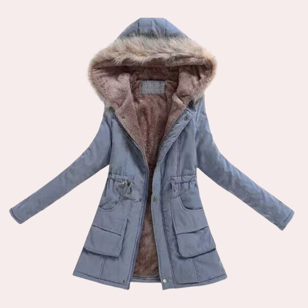 Women's Fleece-Lined Parka with Trimmed Hood, Light Blue, view 4